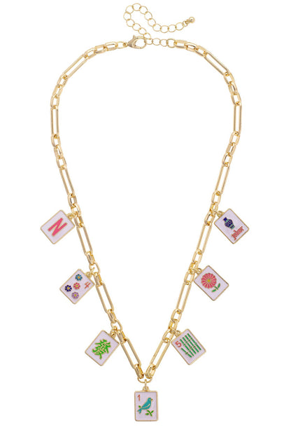 Going Mahjong! Enamel Charm Necklace in Multi