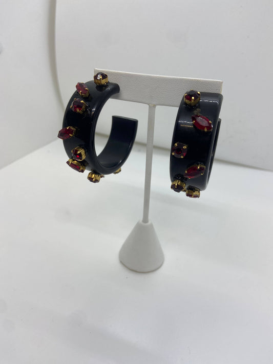 Flat Hoops with Stones: Black