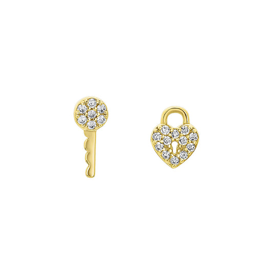 Heart Lock Studs - Gold