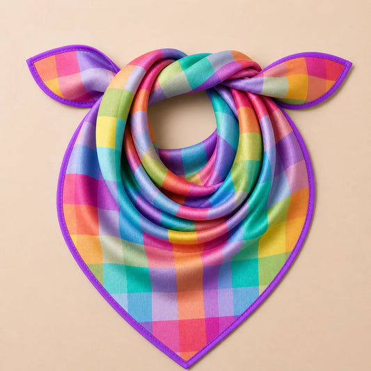 Silk Scarf: Rainbow Plaid