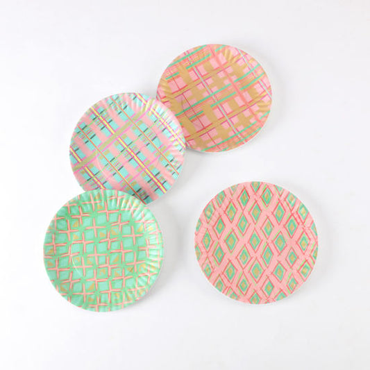 Diamond & Plaid Melamine 7.5" Plates - Set of 4