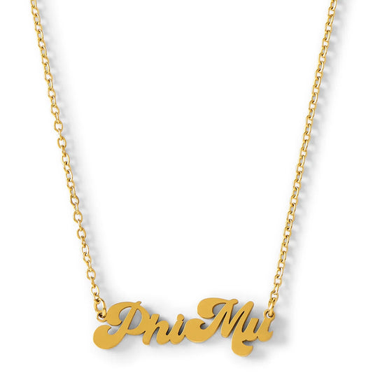 Phi Mu Retro Gold Necklace