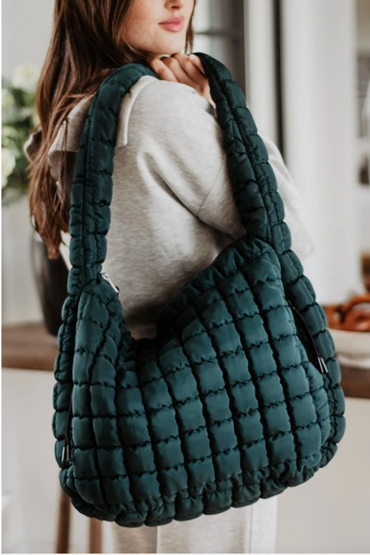 Oversized Quilted Hobo Tote - Forest Green
