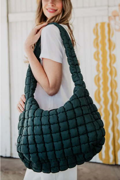 Oversized Quilted Hobo Tote - Forest Green