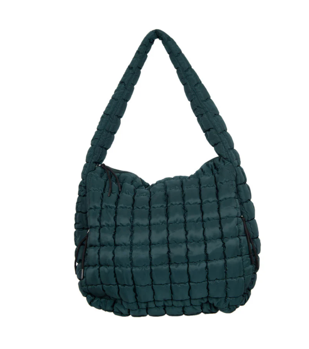 Oversized Quilted Hobo Tote - Forest Green