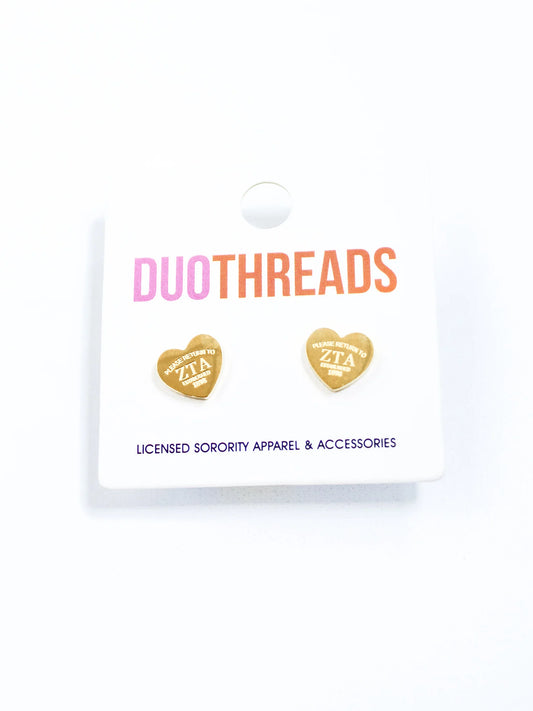 "Please Return" Heart Studs - ZTA