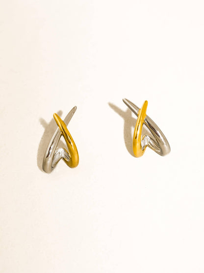Staven 18K Gold Non-Tarnish Two Tone Crossover Earrings: Multi-Colored