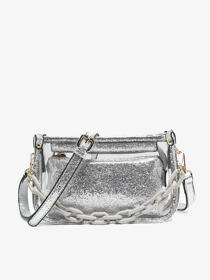 Clear Crossbody w/ Chain: Glitter Black