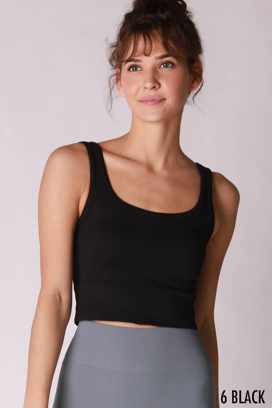 Chevron Ribbed Crop Top: Black