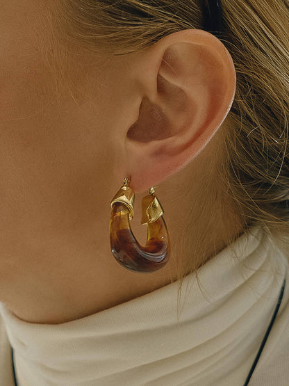 Arlowe 18K Gold Non-Tarnish Resin Hoop Earrings: Black