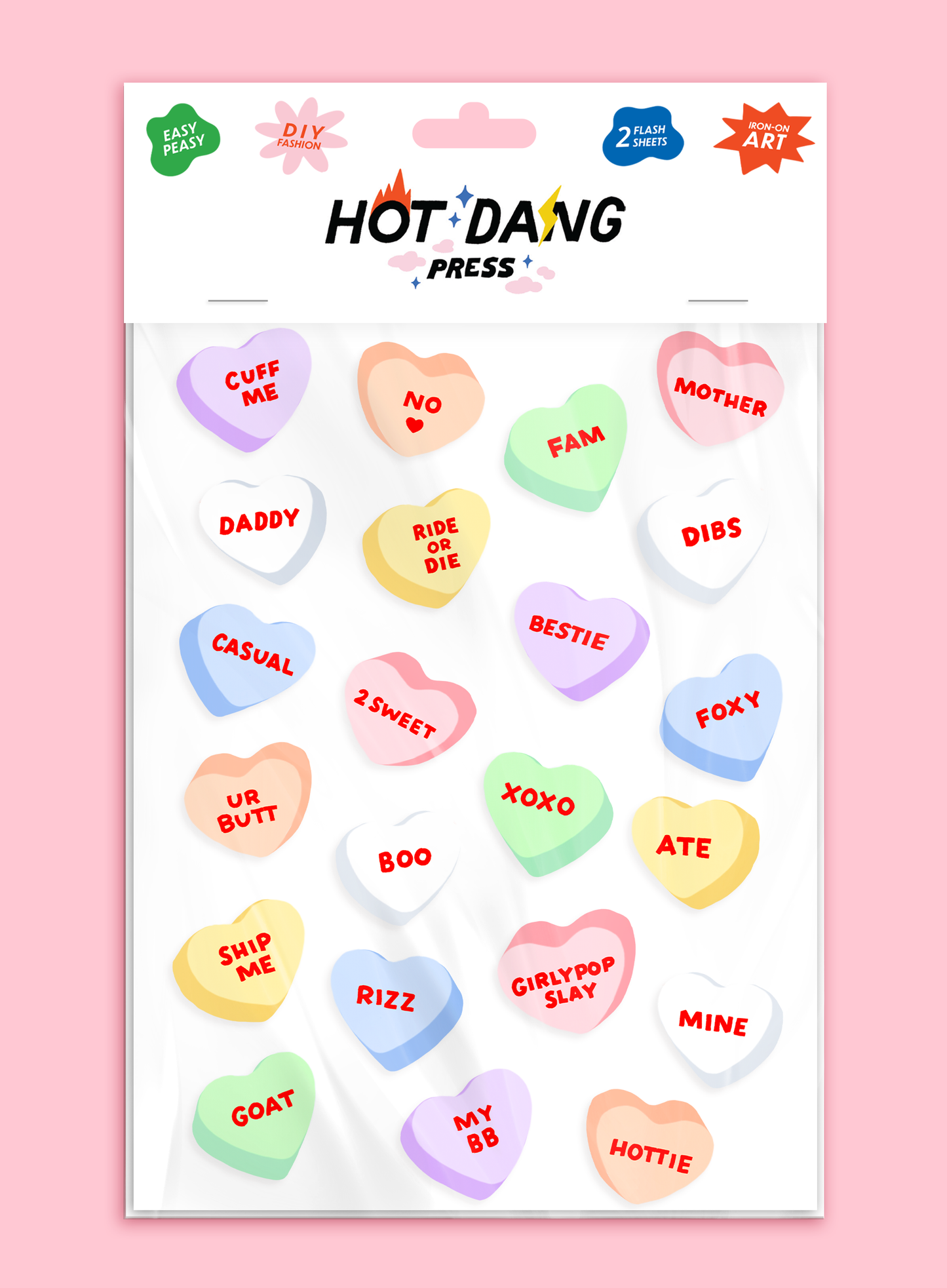 Conversation Hearts Iron On Sheet Set