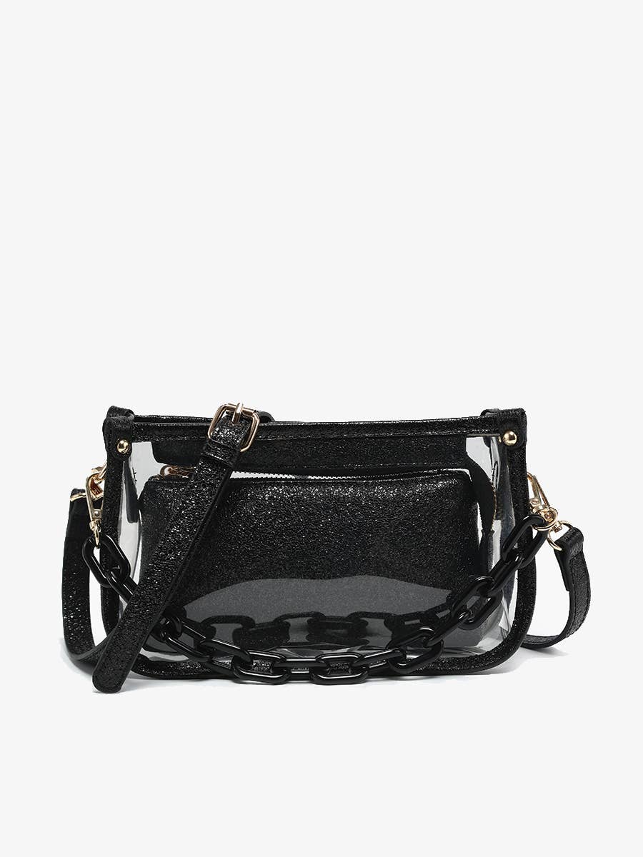 Clear Crossbody w/ Chain: Glitter Black