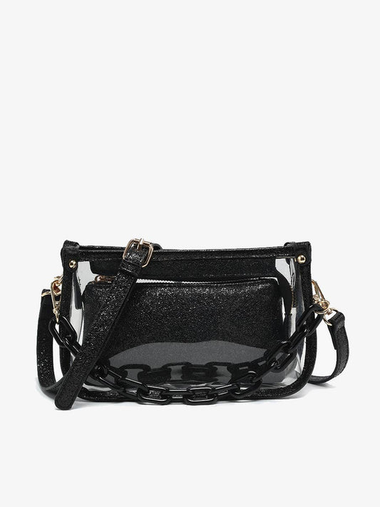 Clear Crossbody w/ Chain: Glitter Black