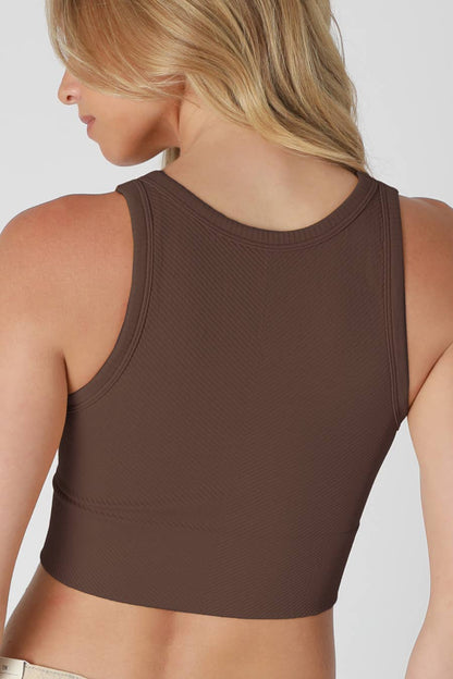 Chevron Highneck Crop Top: Pale Banana