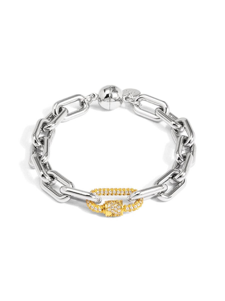Two-Tone Carabiner Link Magnet Bracelet: Gold/Silver