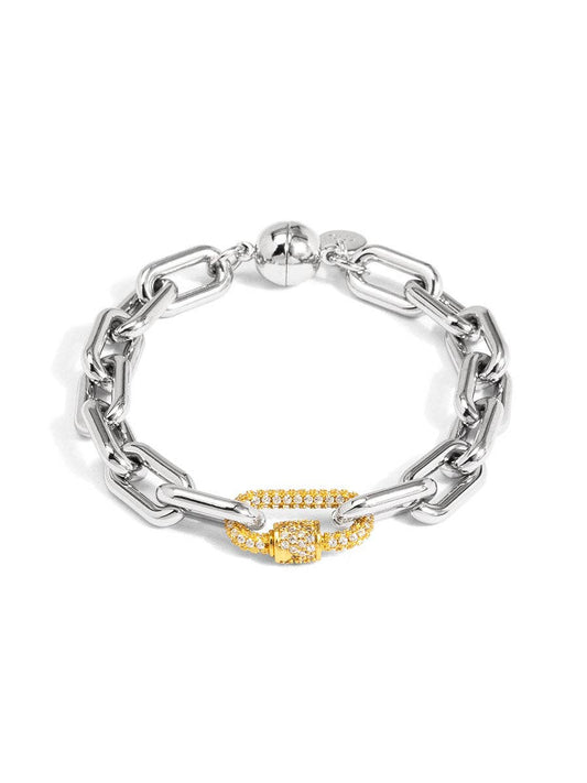 Two-Tone Carabiner Link Magnet Bracelet: Gold/Silver