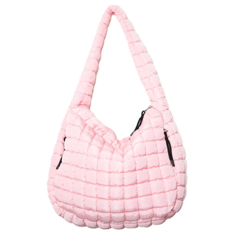 Oversized Quilted Hobo Tote - Light Pink