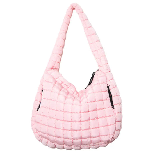 Oversized Quilted Hobo Tote - Light Pink