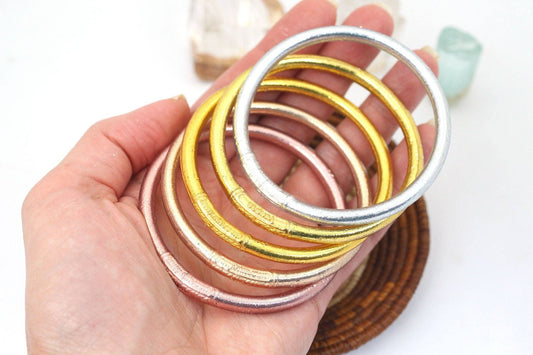 Woman Shops World - Single Thai Buddhist Temple Bracelet, Mantra Bangle, Metals