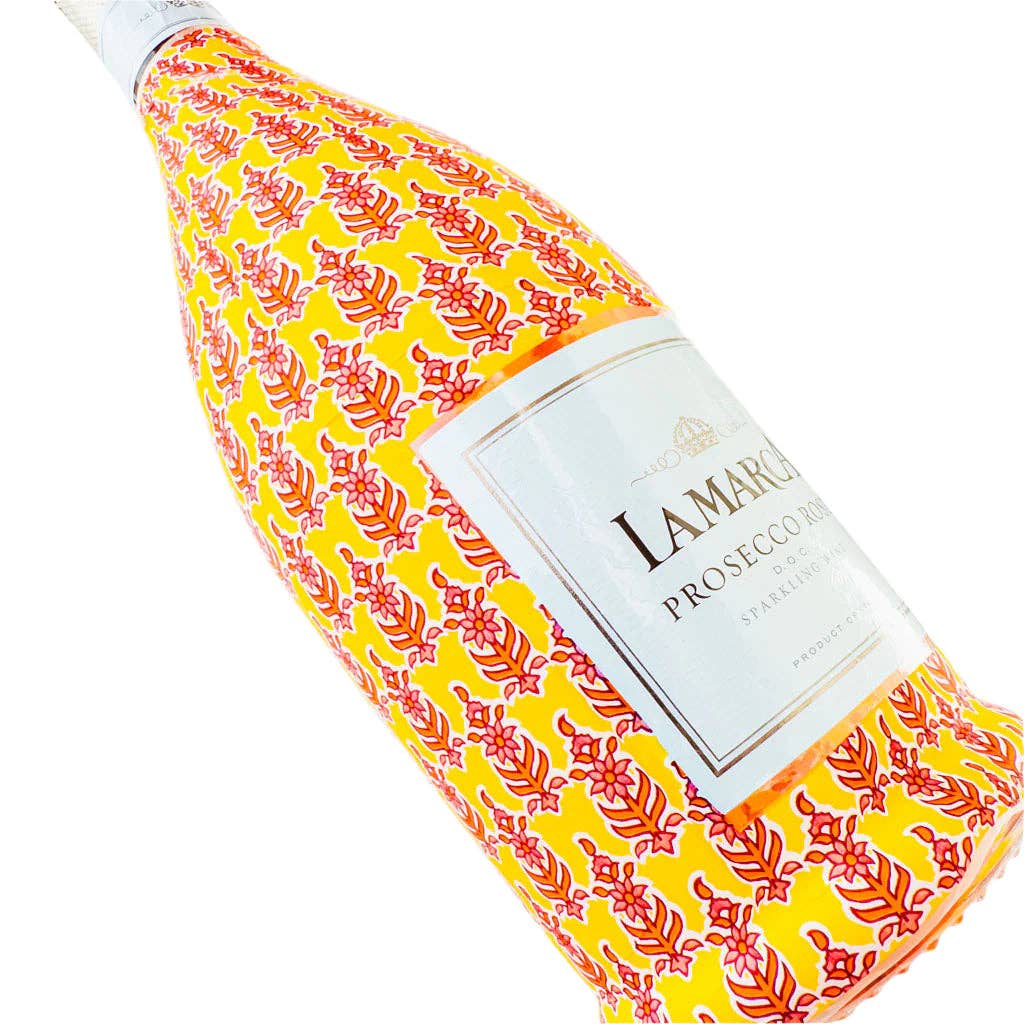 Prosecco Bottle Wrap - Yellow Leaf Blockprint