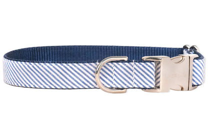 Crew LaLa - Blue Seersucker Bow Tie Dog Collar