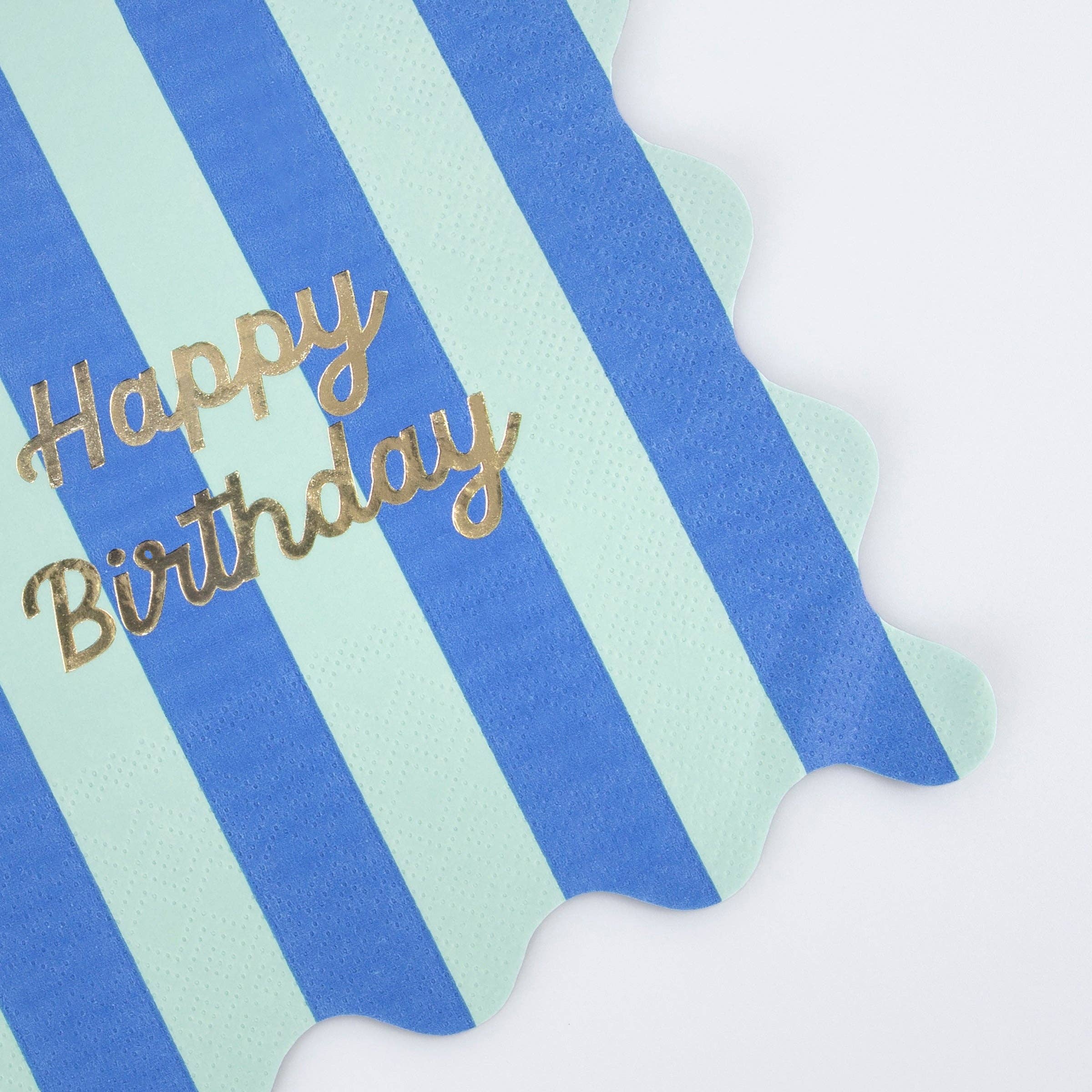 Stripe Happy Birthday Large Napkins - Thumbnail 2