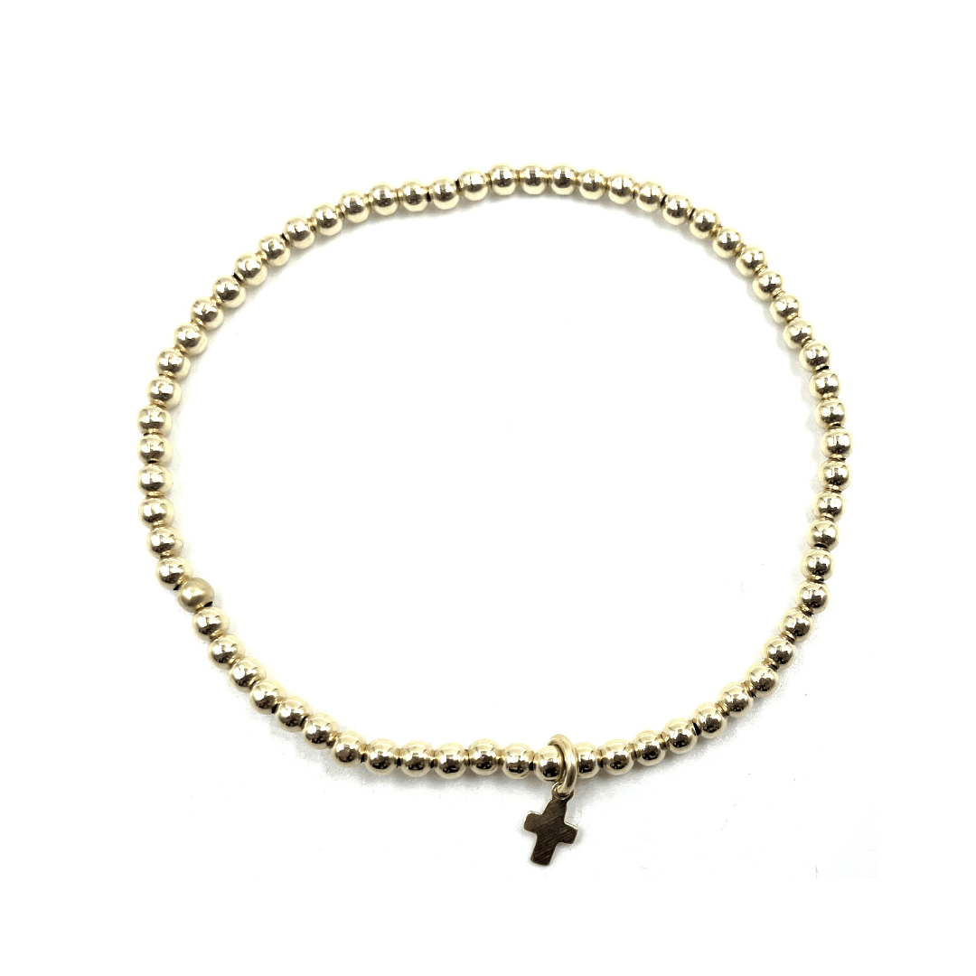14k GF Bracelet - Karma 3mm + Cross