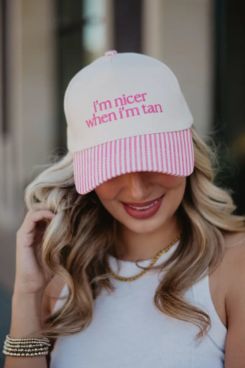 I'm Nicer When I'm Tan Hat - Blue Stripe