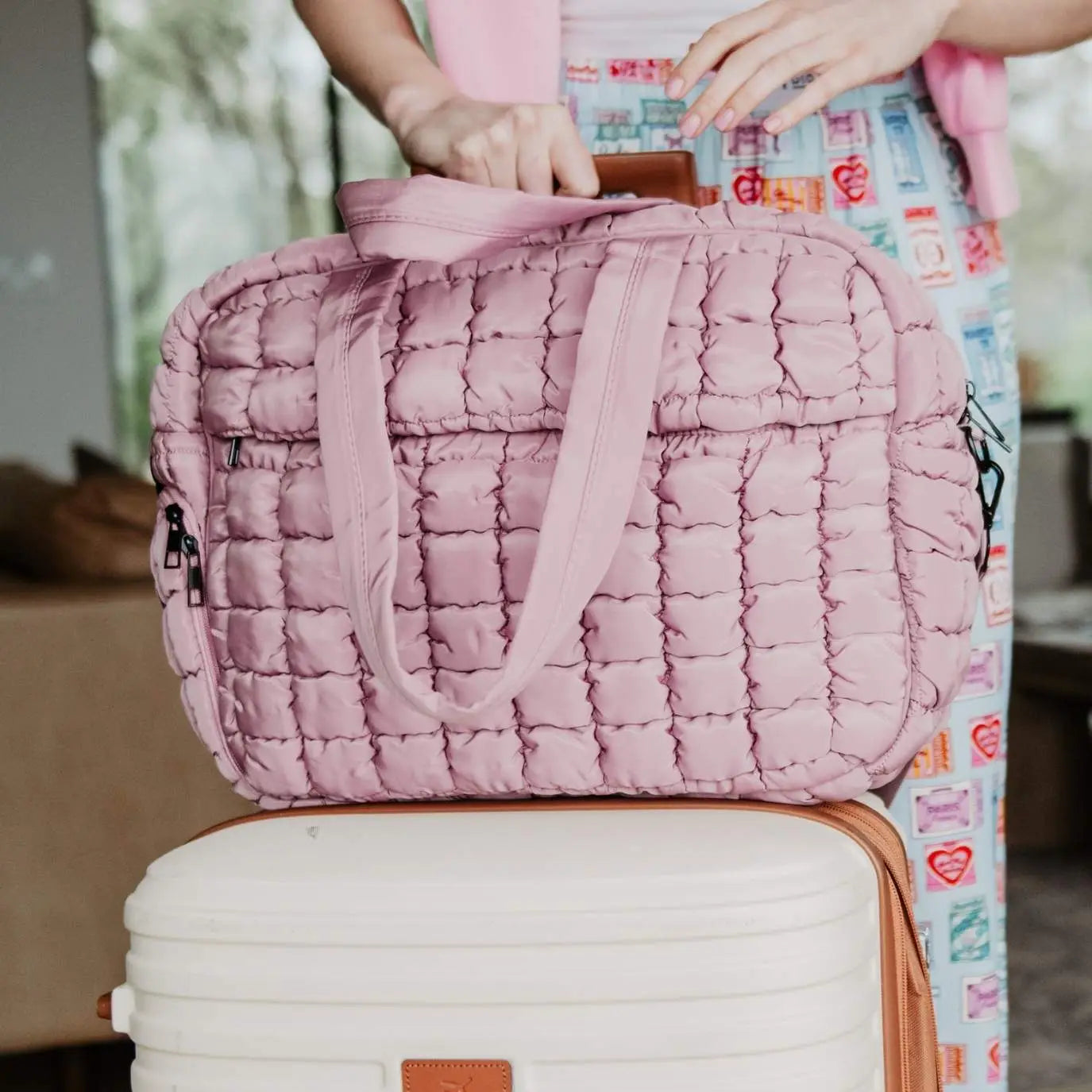 Quilted Weekender Duffel - Mauve