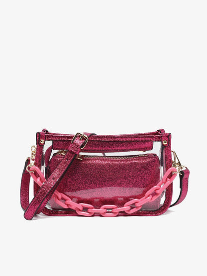 Clear Crossbody w/ Chain: Glitter Black