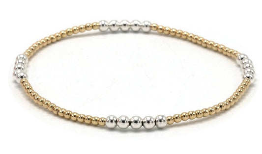 The Hamptons Alloy 2*3 14k Gold-Filled with Sterling Beaded Bracelet: 6.5"