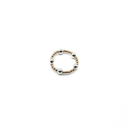 Malibu Mix Sterling Silver 4mm & Gold-Filled 2mm Beaded Waterproof Stretch Ring