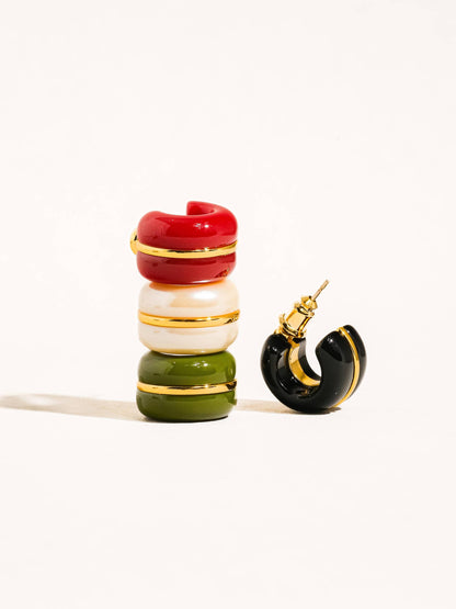 Arlo 18K Gold Small C Hoop Earring: Green