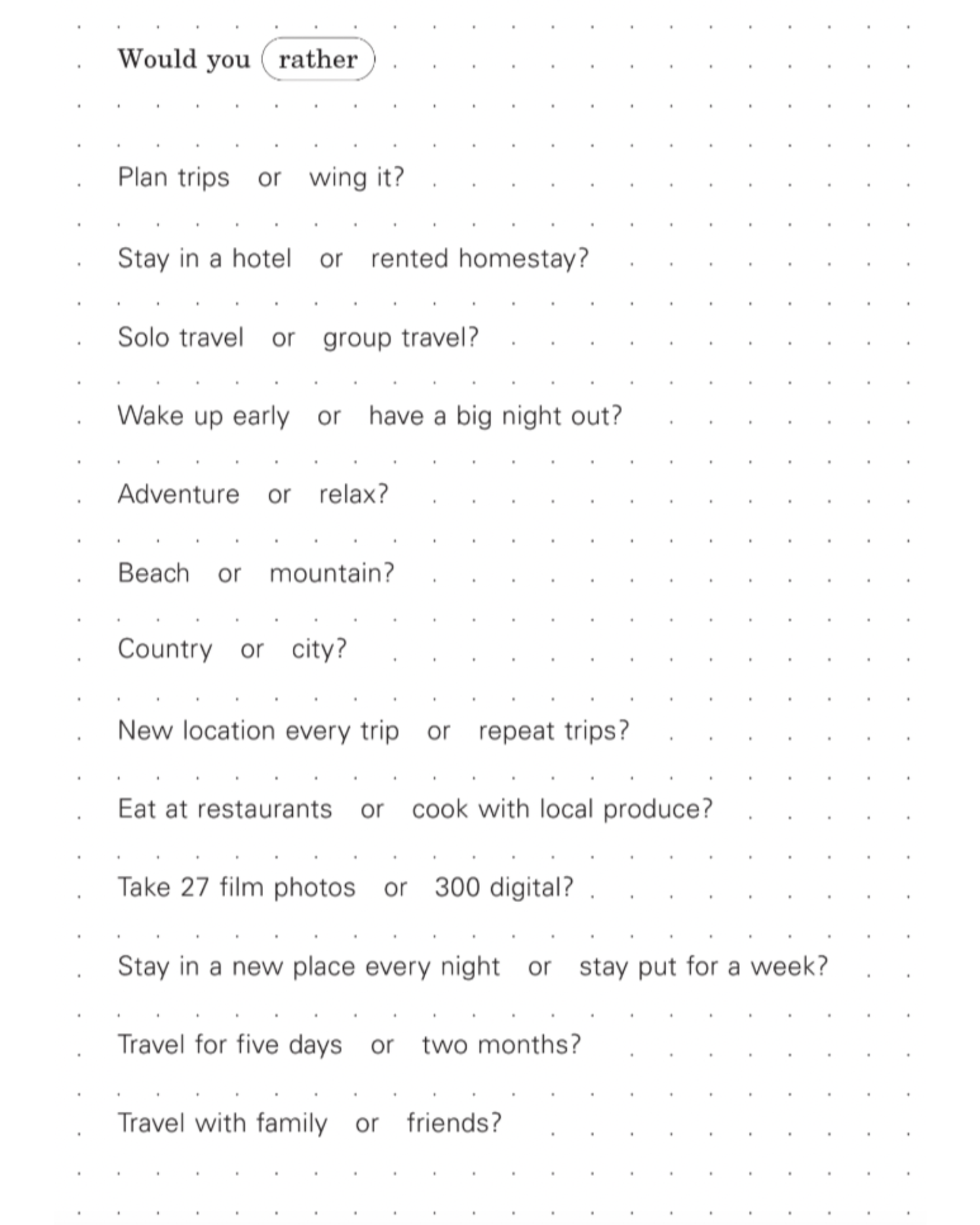 Off the Grid Travel Journal