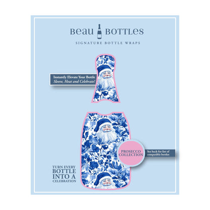 Prosecco Bottle Wrap - Blue & White Santa