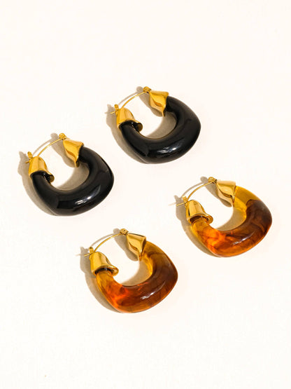 Arlowe 18K Gold Non-Tarnish Resin Hoop Earrings: Black