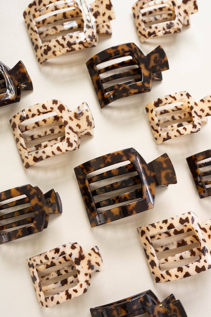 TELETIES - Square Flat Hair Clip | Large | Blonde Tortoise