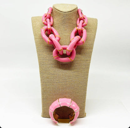 "The Michelle" - Bamboo Link Necklace - Pink