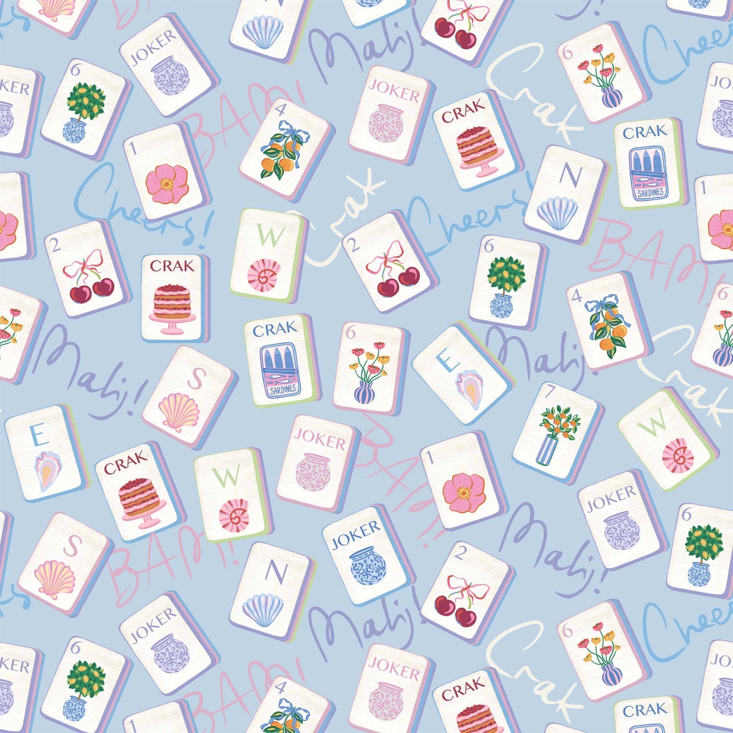 Mini Prosecco Bottle Wrap - Blue Mahjong