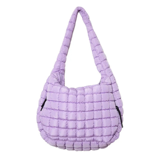 Oversized Quilted Hobo Tote - Light Purple