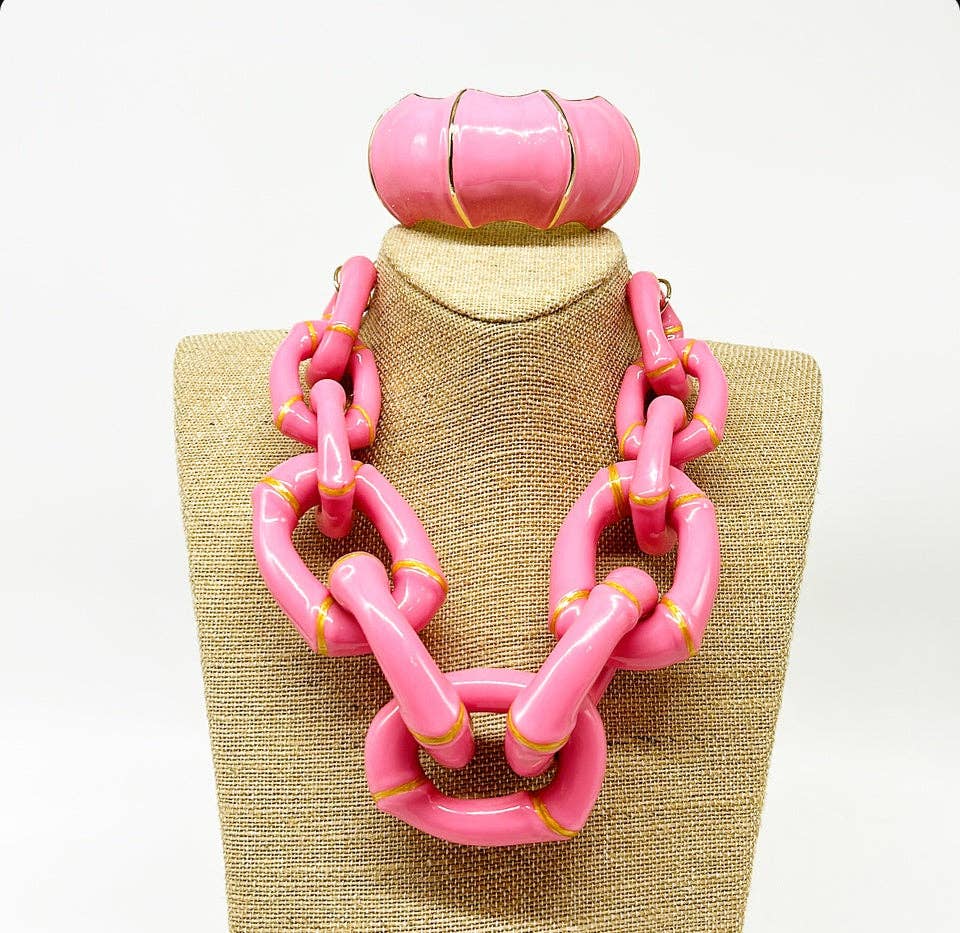 "The Michelle" - Bamboo Link Necklace - Pink