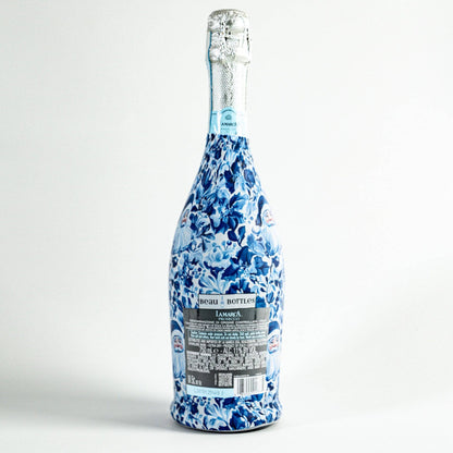 Prosecco Bottle Wrap - Blue & White Santa
