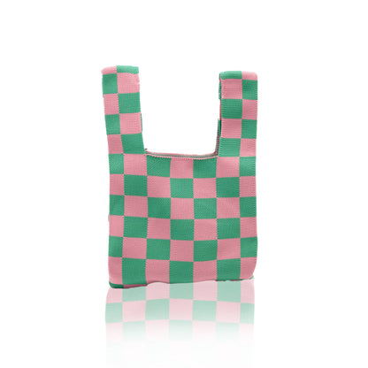 Dainty Tote- Checkers Pink Green