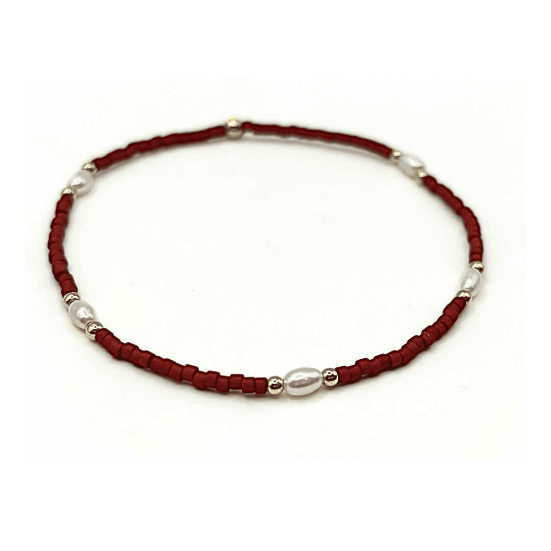 14k GF Bracelet - Garnet + Pearl