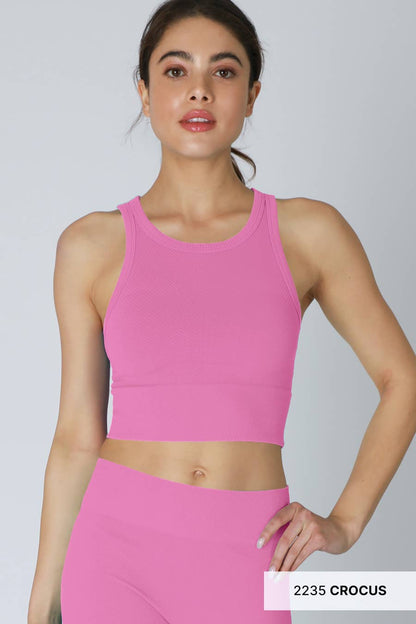 Chevron Highneck Crop Top: Pale Banana