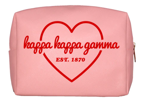 All Sorority Pink Makeup Bag with Red Heart