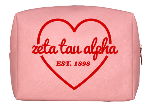 All Sorority Pink Makeup Bag with Red Heart