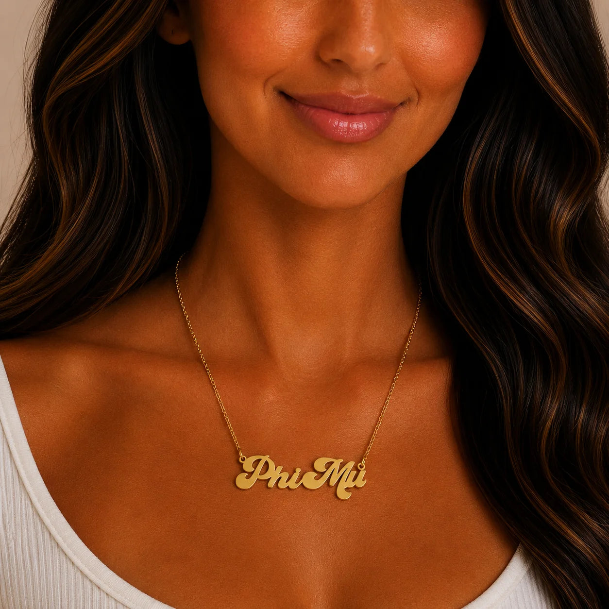 Phi Mu Retro Gold Necklace