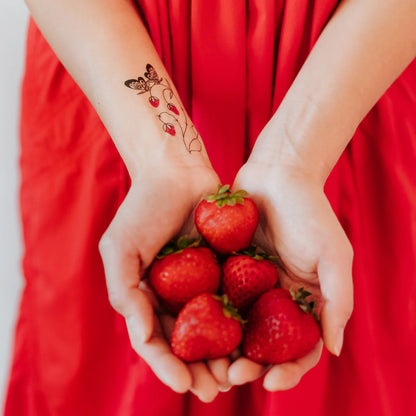 Strawberry Branch Tattoo - Set of 2