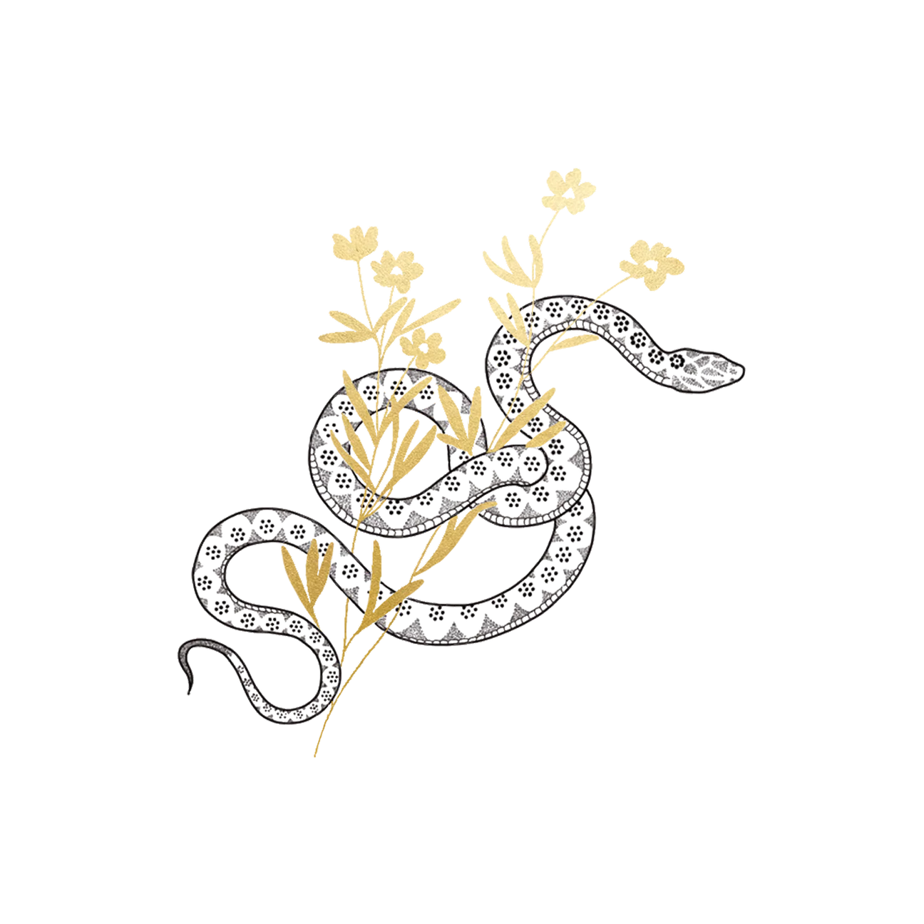Twisty Snake Flowers Tattoo - Set of 2